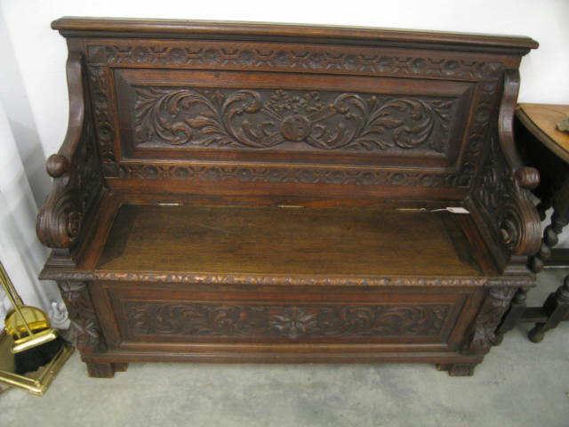 Appraisal: Victorian Carved Oak Bench lift top seat for storage fancy