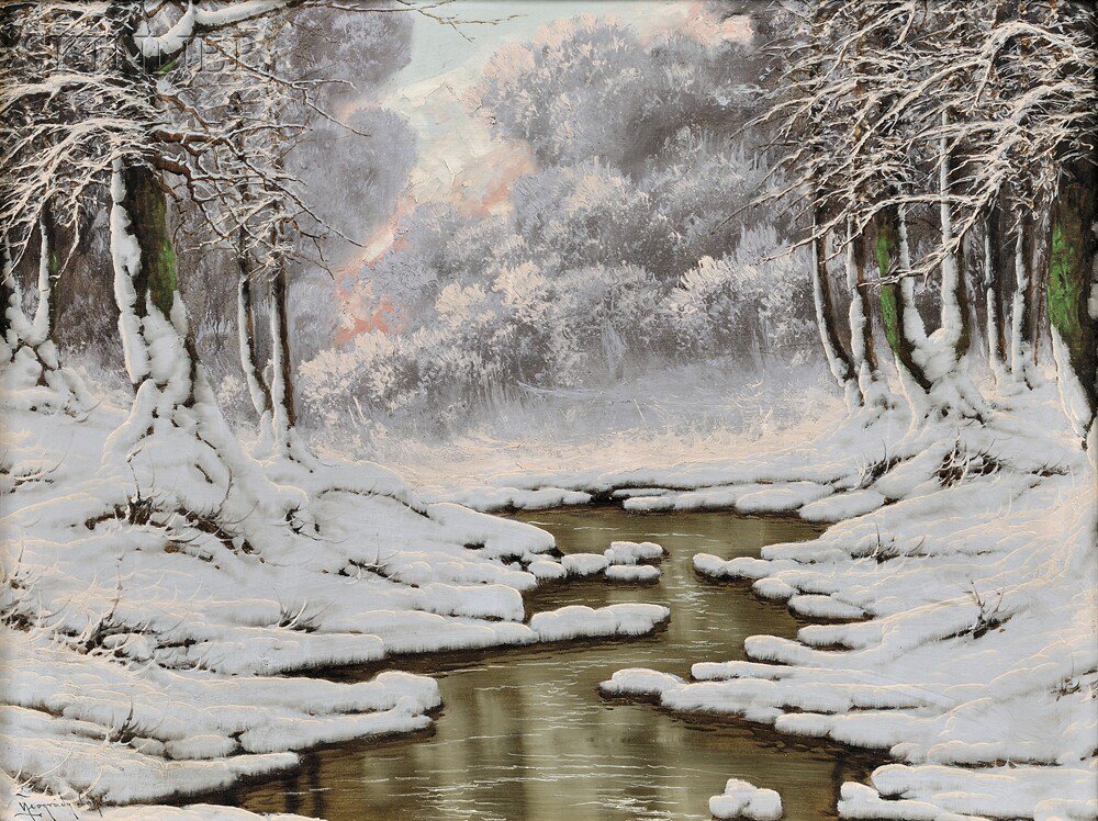 Appraisal: Laszlo Neogrady Hungarian - Snow-covered River Banks Signed Neogrady Laszlo