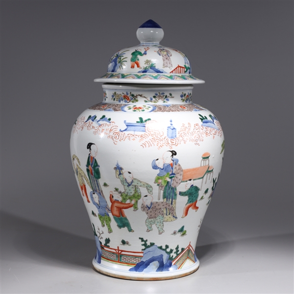 Appraisal: Chinese famille verte enameled porcelain covered vase with children beauties