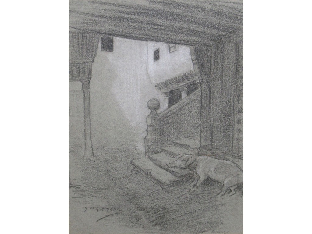 Appraisal: Y D ARMOUR PIG IN AN INTERIOR Chalk drawing signed