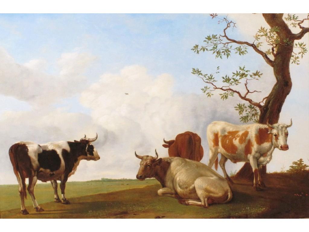 Appraisal: AFTER PAULUS POTTER - Four Bullsoil on canvas x in