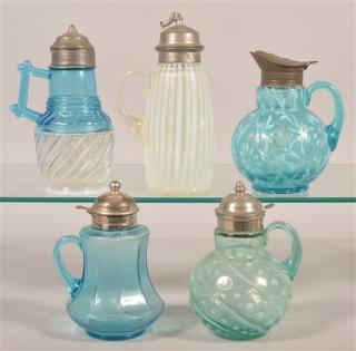 Appraisal: Various Opalescent and Pattern Glass Syrup Jugs Tallest measures -