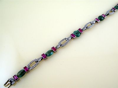 Appraisal: An Art Deco bracelet Set with small diamonds cabochon emerald