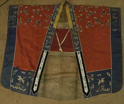 Appraisal: Chinese Embroidered Red-Ground Robe in x in