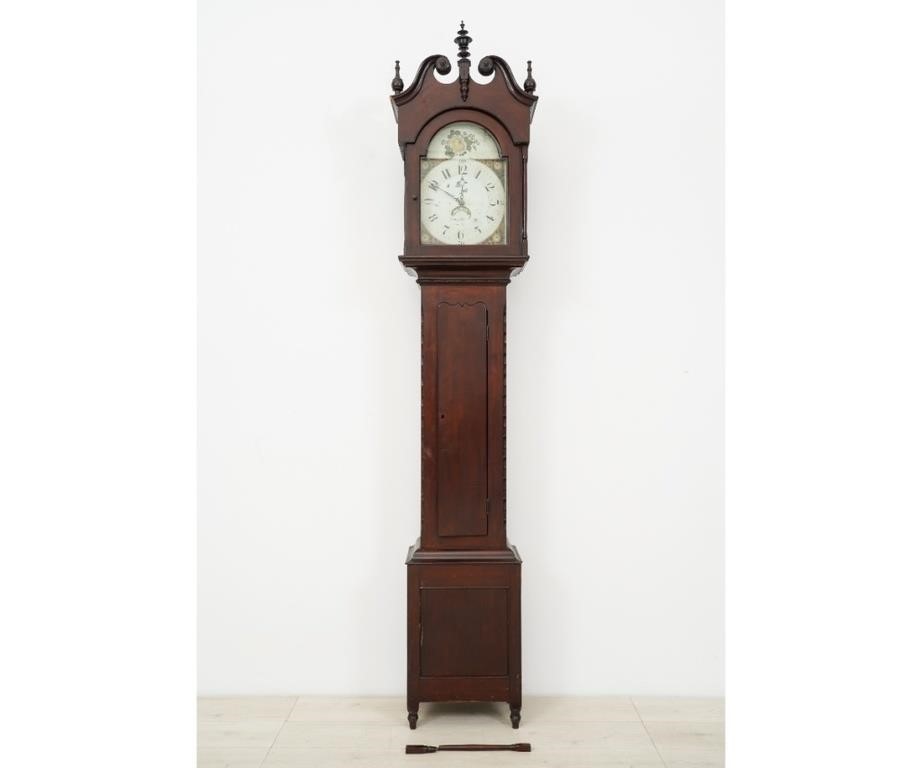 Appraisal: Bucks County PA Sheraton cherry tall case clock with -hour