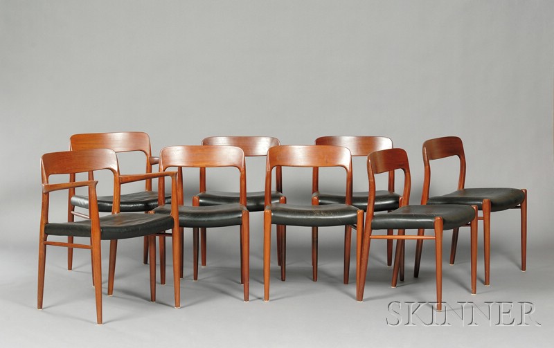 Appraisal: Eight J L Moller Chairs Teak and leather Denmark mid