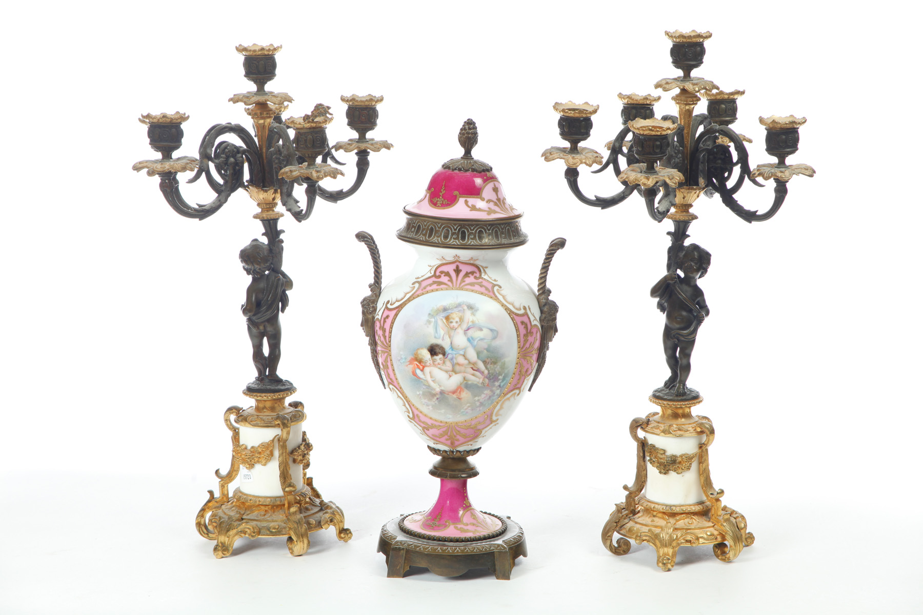 Appraisal: PAIR OF EUROPEAN CANDELABRA AND A PORCELAIN URN Late th-