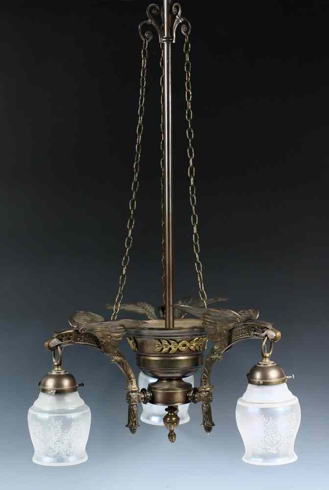 Appraisal: CHANDELIER - Fine - three-light long drop chandelier in cast