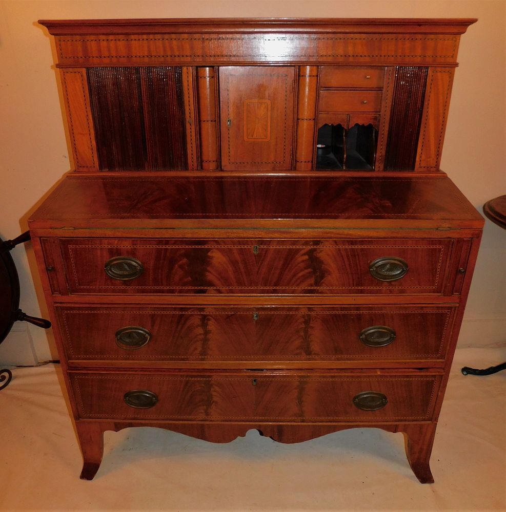 Appraisal: PERIOD INLAID TAMBOUR DESK Fine circa North Shore mahogany part