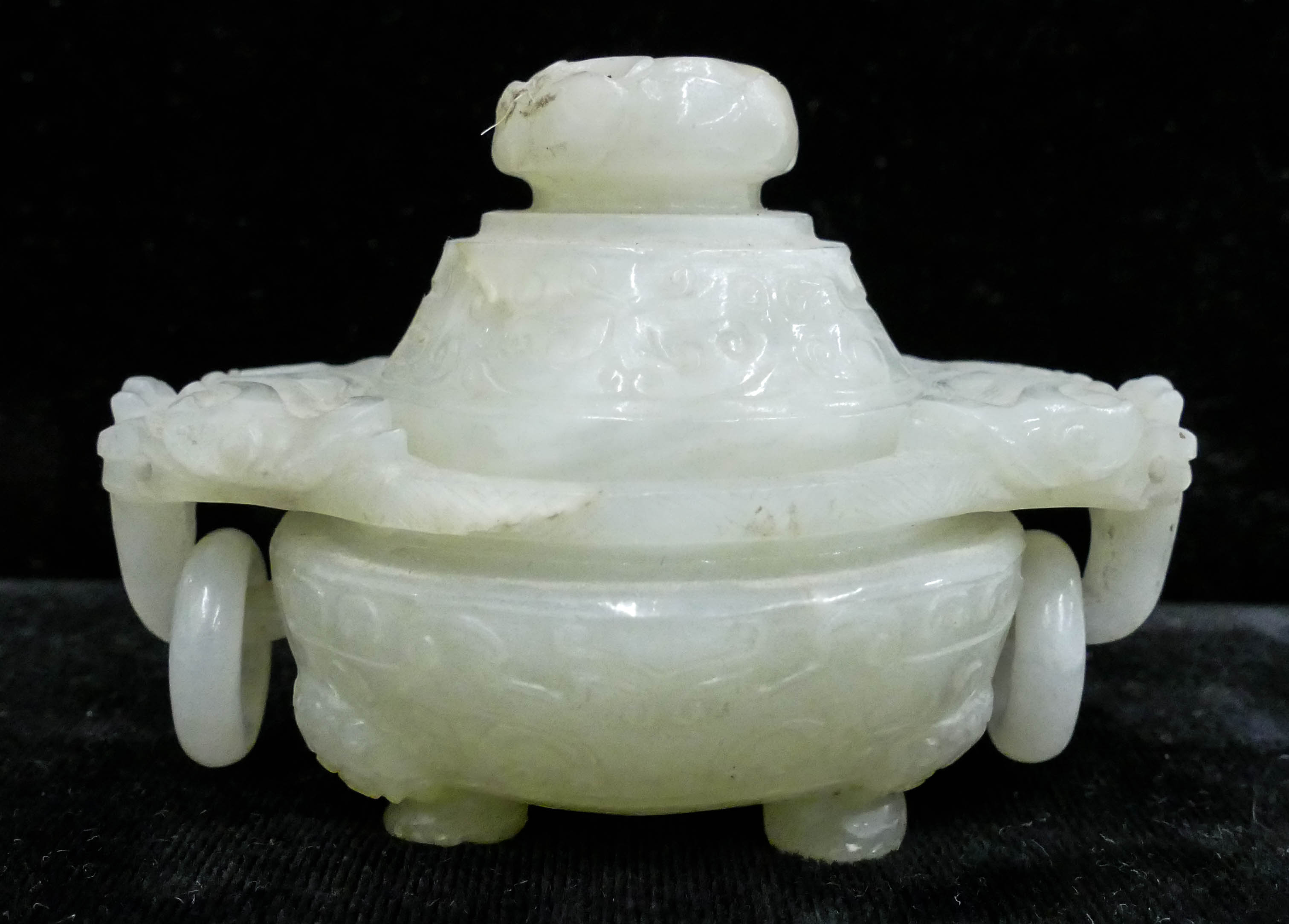 Appraisal: Chinese Qing Jade Miniature Covered Censer ''x '' Covered tripod