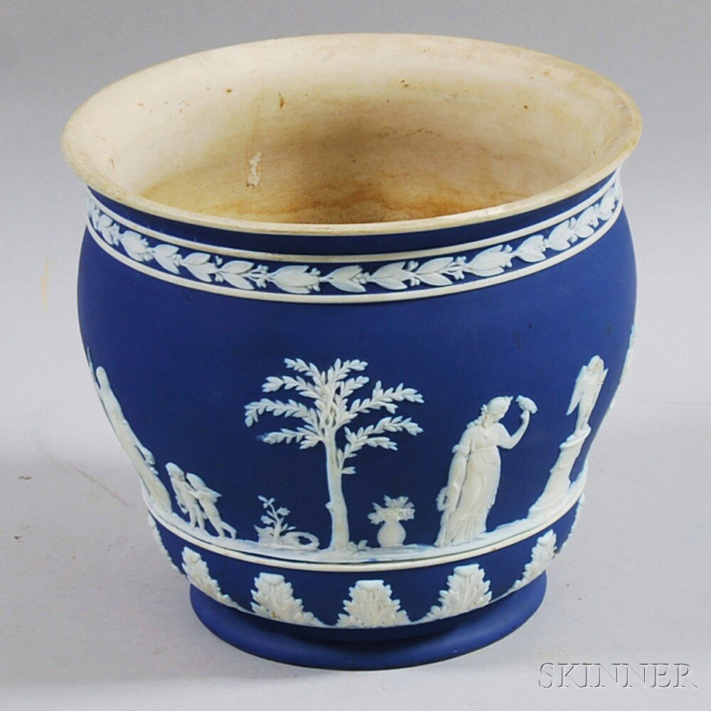 Appraisal: Wedgwood Blue Jasper Dip Jardiniere England th century repair ht