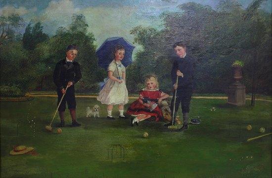 Appraisal: English School July A Croquet Partydated and indistinctly signedoil on