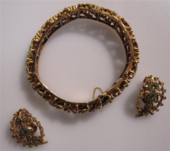 Appraisal: Emerald and Diamond Bracelet in floral motif with matching earrings