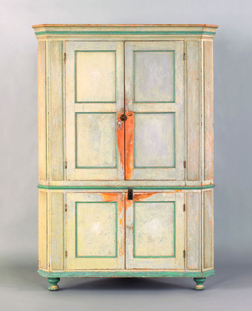 Appraisal: Bergen County New Jersey painted two part corner cupboard early