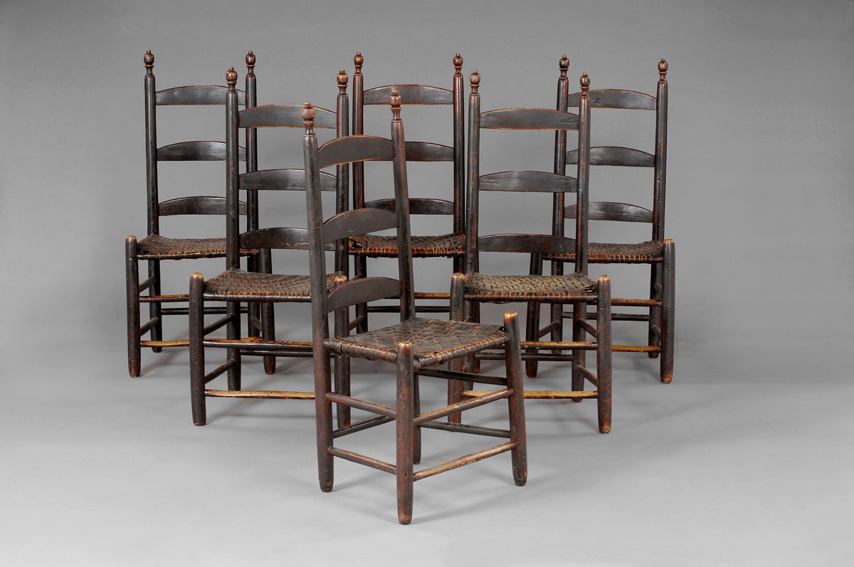 Appraisal: SET OF SIX PENNSYLVANIA LADDERBACK SIDE CHAIRS IN ORIGINAL SPANISH