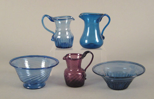 Appraisal: Five pieces of colored blown molded and clear blown glass