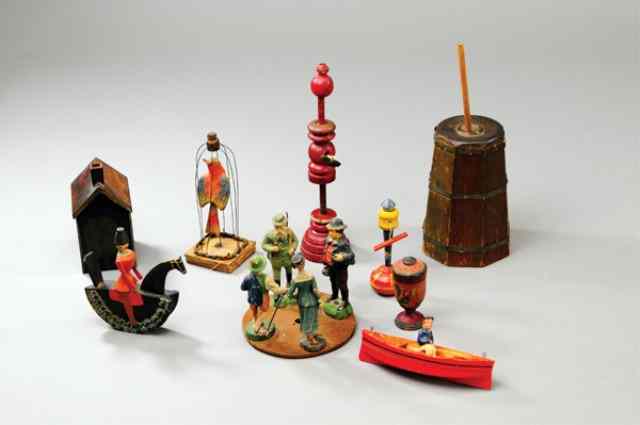 Appraisal: WOODEN TOY GROUPING A nice variety of miniature hand made