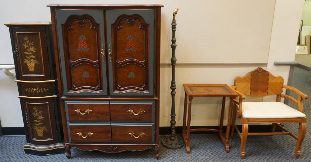 Appraisal: Louis XV Style Stenciled Cherry Gentleman's Wardrobe Narrow Side Cabinet