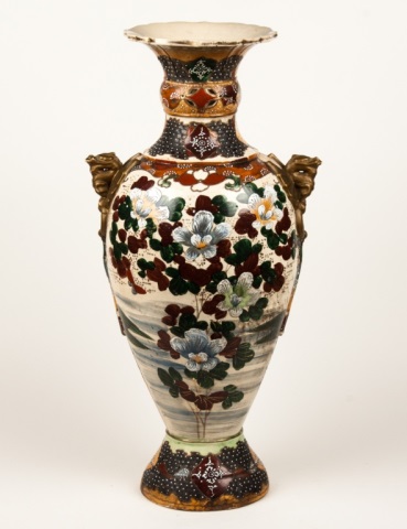 Appraisal: Japanese Satsuma palace vase early th century floral figural decoration