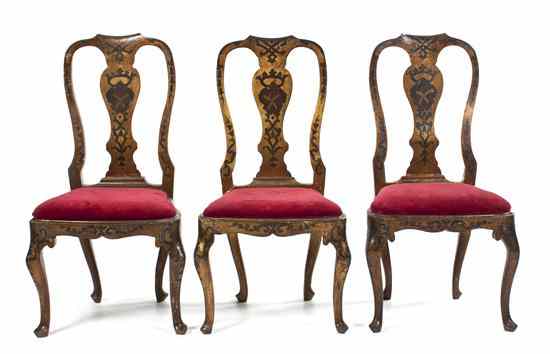 Appraisal: A Set of Three Queen Anne Style Lacquered Side Chairs