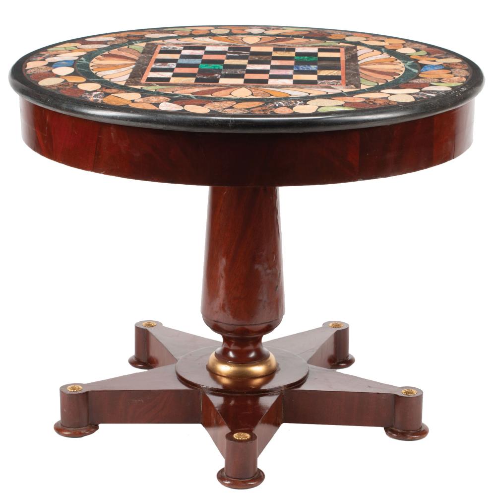 Appraisal: Empire-Style Mahogany and Parcel Gilt Center Table specimen marble game