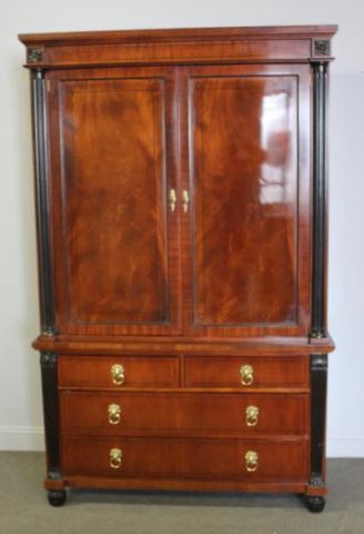 Appraisal: Baker Signed Mahogany Lacquered Piece Cabinet A good looking cabinet