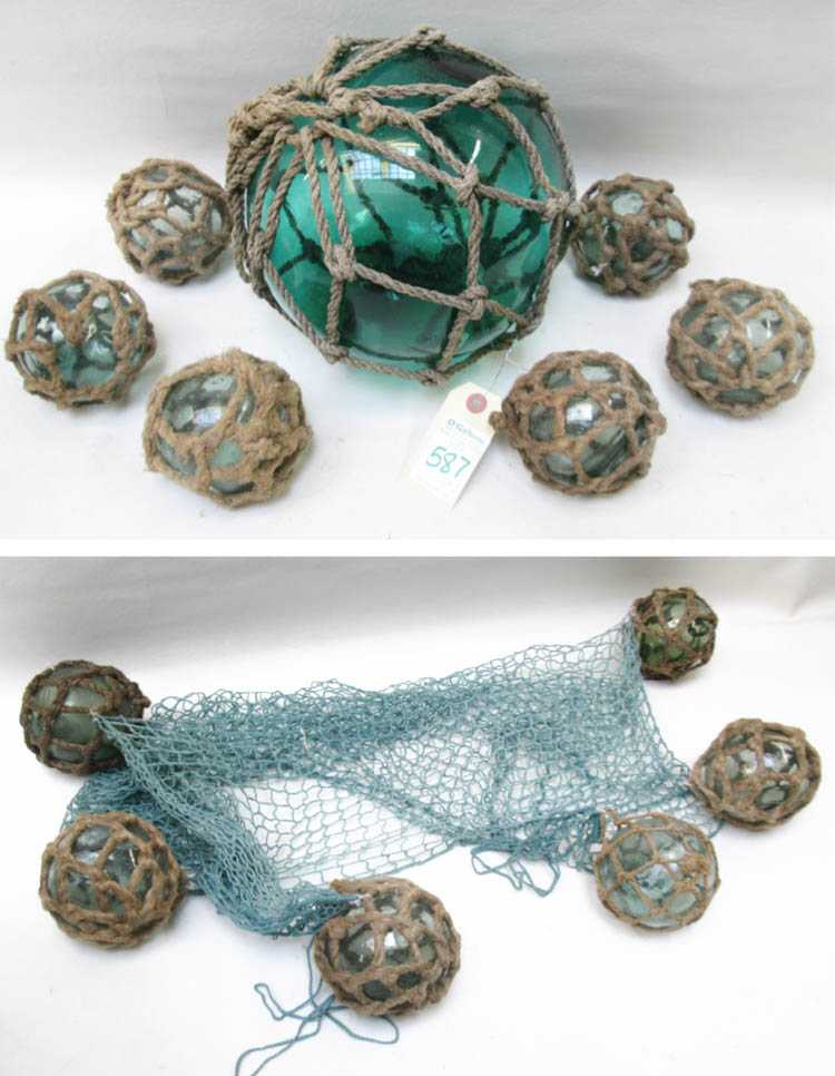 Appraisal: COLLECTION OF TWELVE JAPANESE FISHING NET FLOATS all with rope