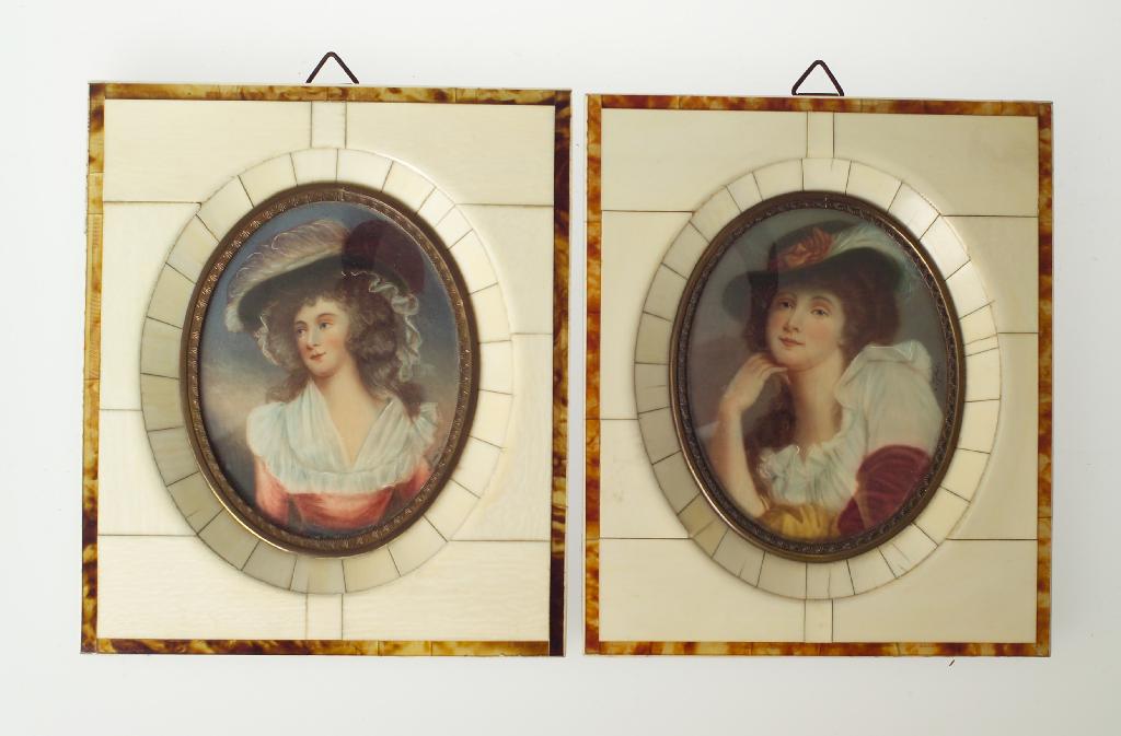 Appraisal: PAIR OF PORTRAIT MINIATURES IN LATE th CENTURY STYLE c