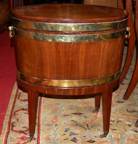 Appraisal: GEORGE III MAHOGANY AND BRASS BOUND WINE COOLER of oval