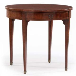 Appraisal: Marquetry Inlaid Parlor Table late th century mahogany walnut and