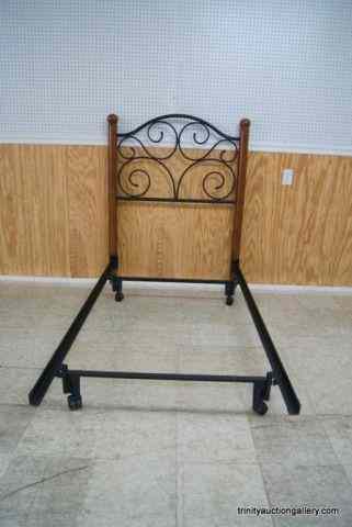 Appraisal: Iron Oak Twin Size Bed w FrameFrom the estate is