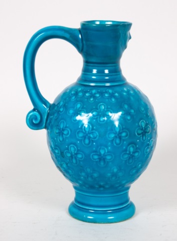 Appraisal: Minton majolica ewer late th century blue celadon glaze mask