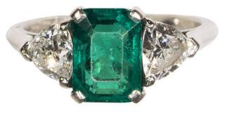 Appraisal: Fine emerald diamond and platinum ring Fine emerald diamond and