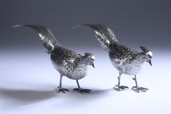 Appraisal: PAIR PERUVIAN STERLING SILVER PHEASANTS AB Peru marks Each with