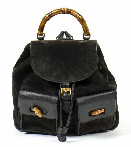 Appraisal: Gucci bamboo backpack in black leather with gold-tone hardware bamboo