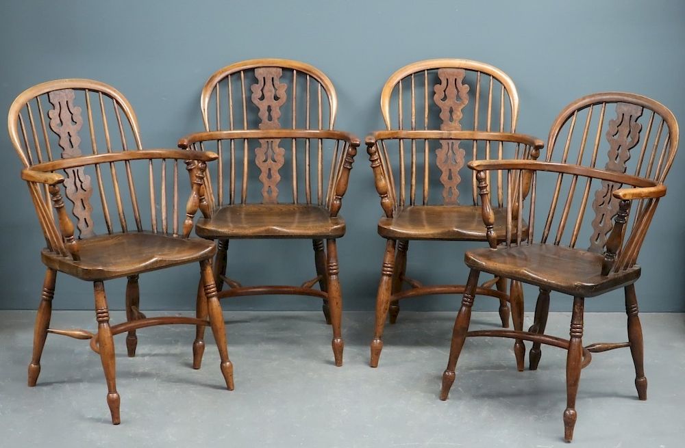 Appraisal: Set of Four English Windsor Style Armchairs Set of four