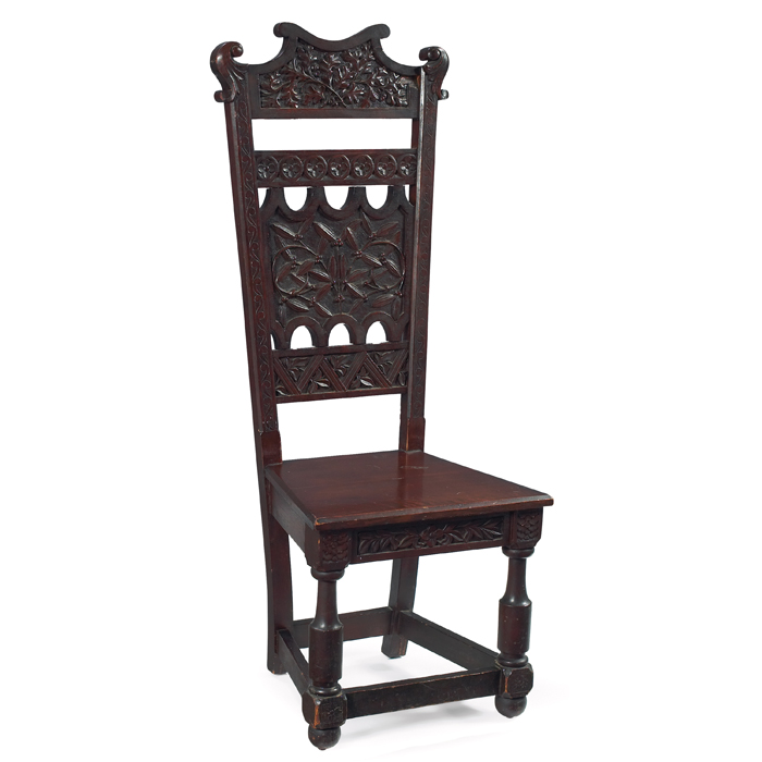 Appraisal: Cincinnati Art Carved chair deeply carved back over a slab