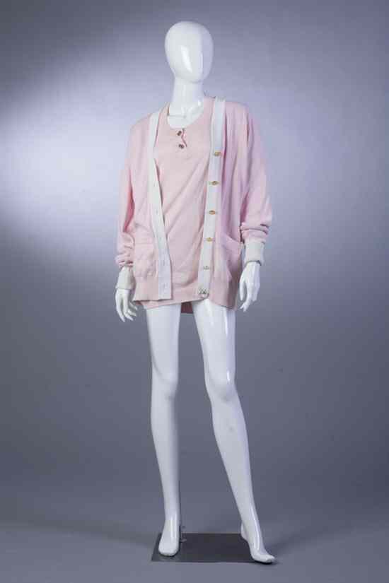 Appraisal: CHANEL PINK COTTON SWEATER SET Medium retailed Garfinckel's made in