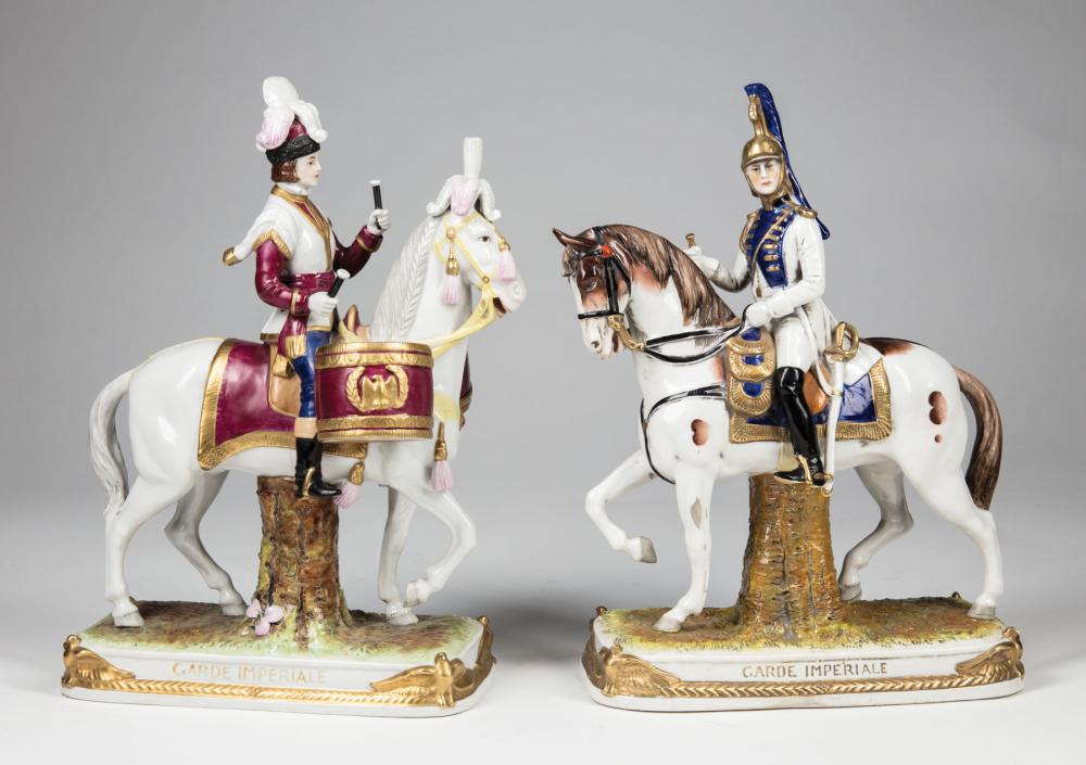 Appraisal: Pair of Scheibe-Alsbach Polychrome and Gilt Porcelain Figures of Napoleonic