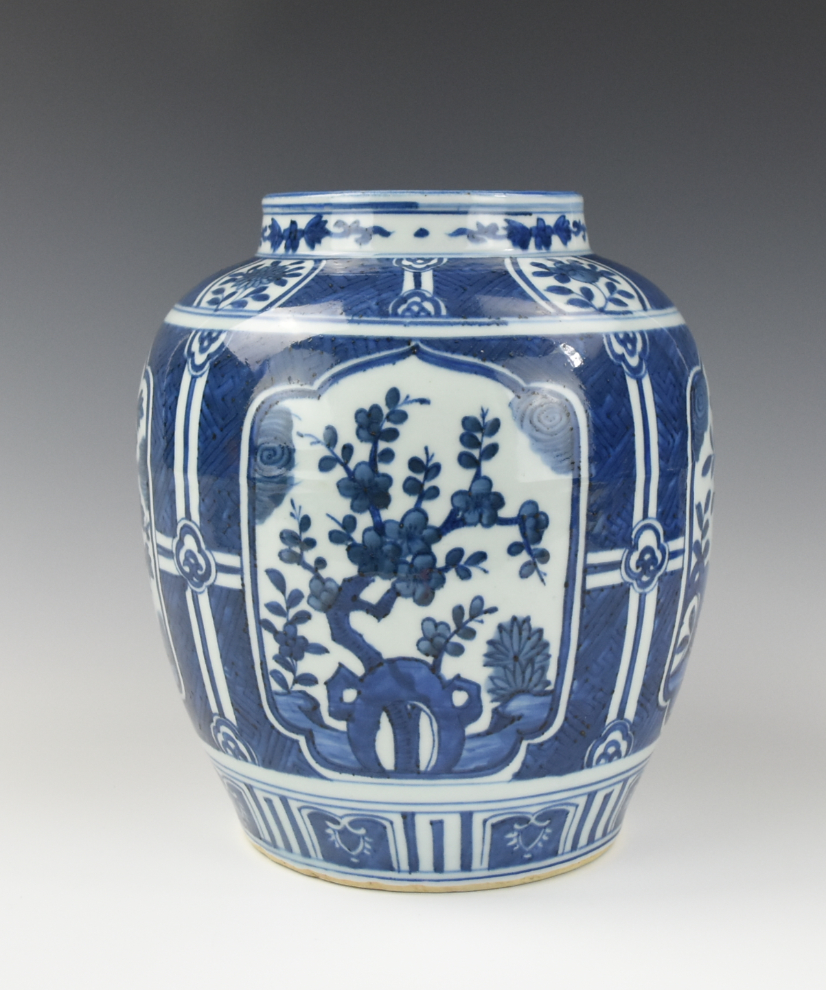 Appraisal: CHINESE BLUE WHITE JAR W FLOWER WANLI PERIOD Chinese Wanli