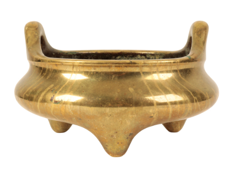 Appraisal: A MONUMENTAL CHINESE BRONZE TRIPOD CENSER with two handles in