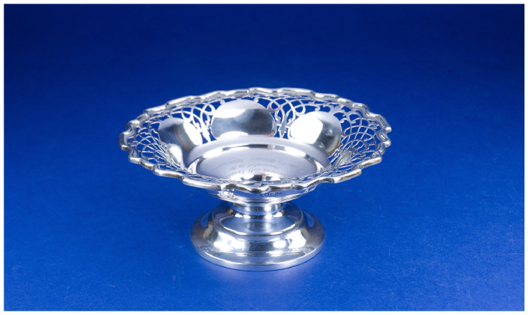 Appraisal: Silver Pedestal Dish with pierced borders Hallmark Sheffield Stands inches