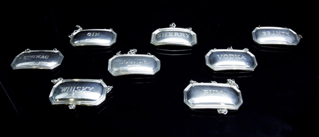 Appraisal: Six sterling silver decanter labels Birmingham together with a silver