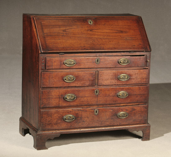 Appraisal: George III Elmwood Slant-Front Bureau Circa Some losses to thumbmolding