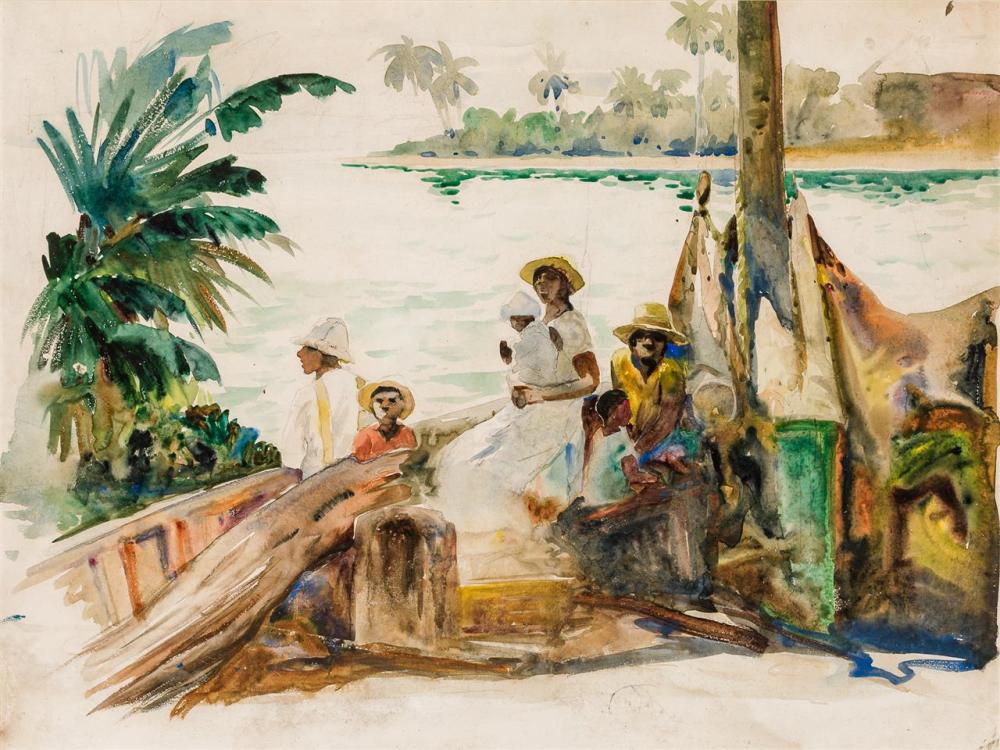 Appraisal: ANTHONY THIEME American - Bahamian Family watercolor signed and dated