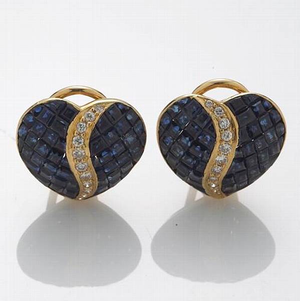 Appraisal: A pair of diamond sapphire and k gold earrings