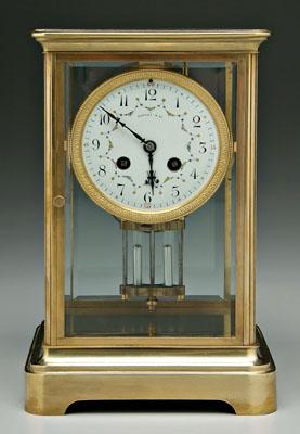 Appraisal: Tiffany shelf clock brass and glass construction face marked quot