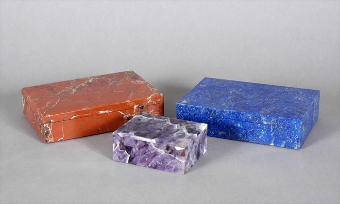 Appraisal: Three Hardstone Rectangular Boxes to x to in