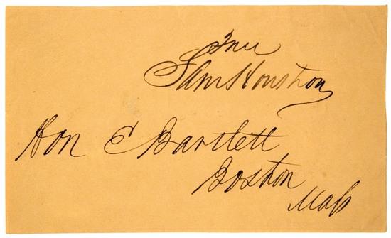 Appraisal: HOUSTON SAMUEL Free franking signature Sam Houston on a cover