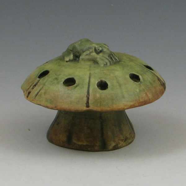 Appraisal: Weller frog on a mushroom flower frog Unmarked Professional restoration